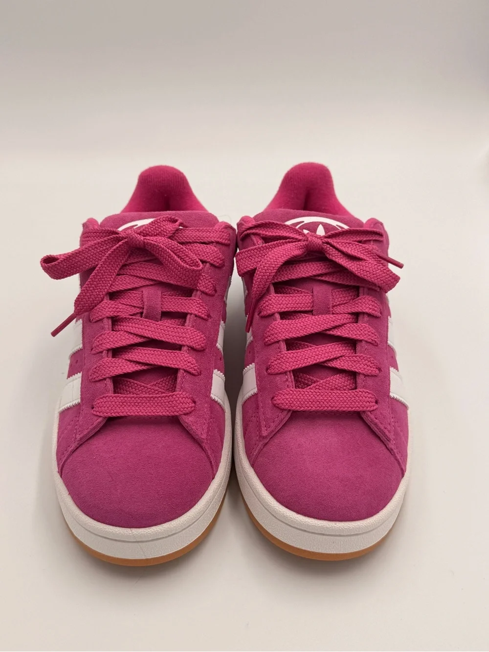 adidas pink suede Campus sneakers with white stripes